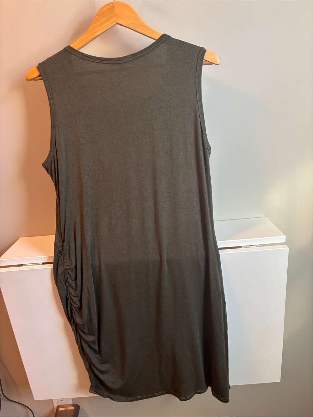 Sleeveless Ruched Tank Dress - Olive Green - Picture 3 of 4